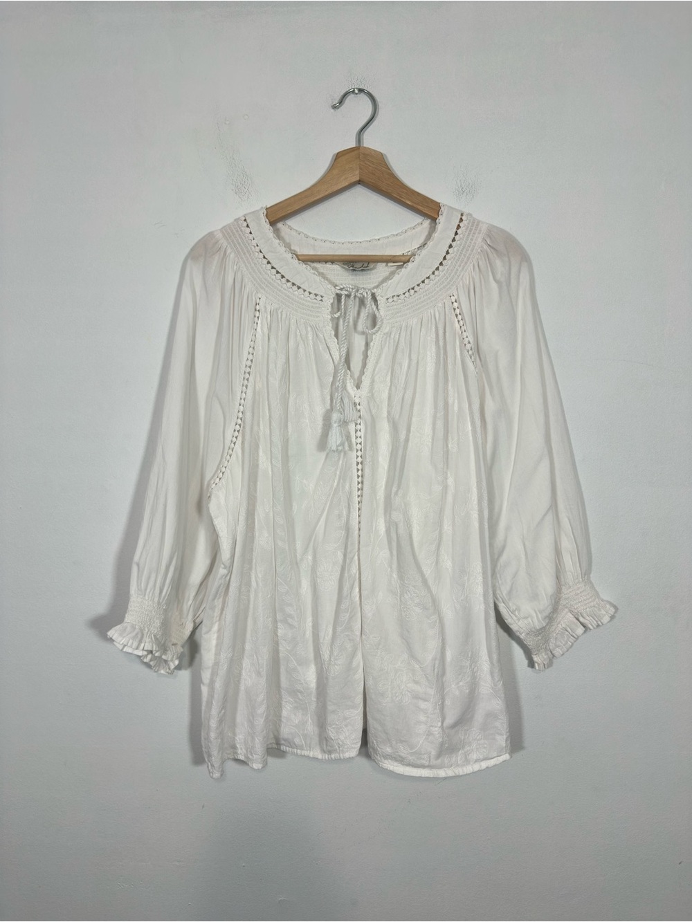 Caffé Marrakesh Womens Embroidered Top 100% Cotton 2X White Boho Peasant Casual